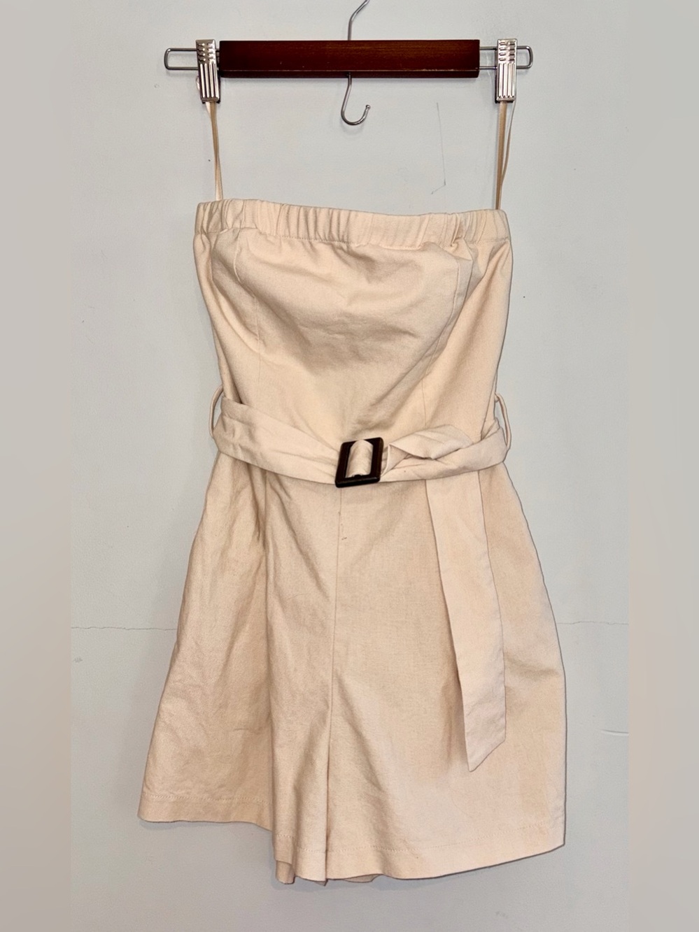 Monteau Strapless Cream Linen Romper sz M - Picture 2 of 9